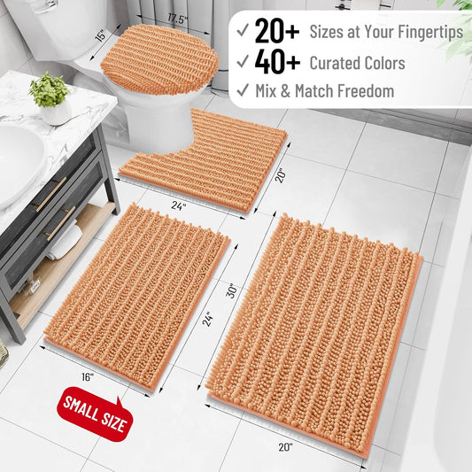 Arotive Luxury Bathroom Rugs 24x16, Extra Soft Thick Absorbent Shaggy Chenille Bath Rugs, Non-Slip Machine Wash Dry, Bath Mats for Bathroom Floor, Tub and Shower, Home Decor Accessories, Peach