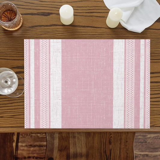 Vintage Pink Striped Placemats Set of 12, Cotton Linen Fabric Place Mats, Farmhouse Modern Stripes Boho Washable Decorative Table Mats Protector for Home Kitchen Dining Wedding Party Coffee Tables