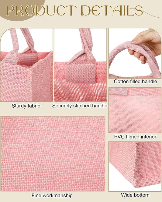 12 Pcs Burlap Tote Bag Mini Jute Reusable Bag with Handles Small Blank Canvas Gift Waterproof for Wedding Beach DIY