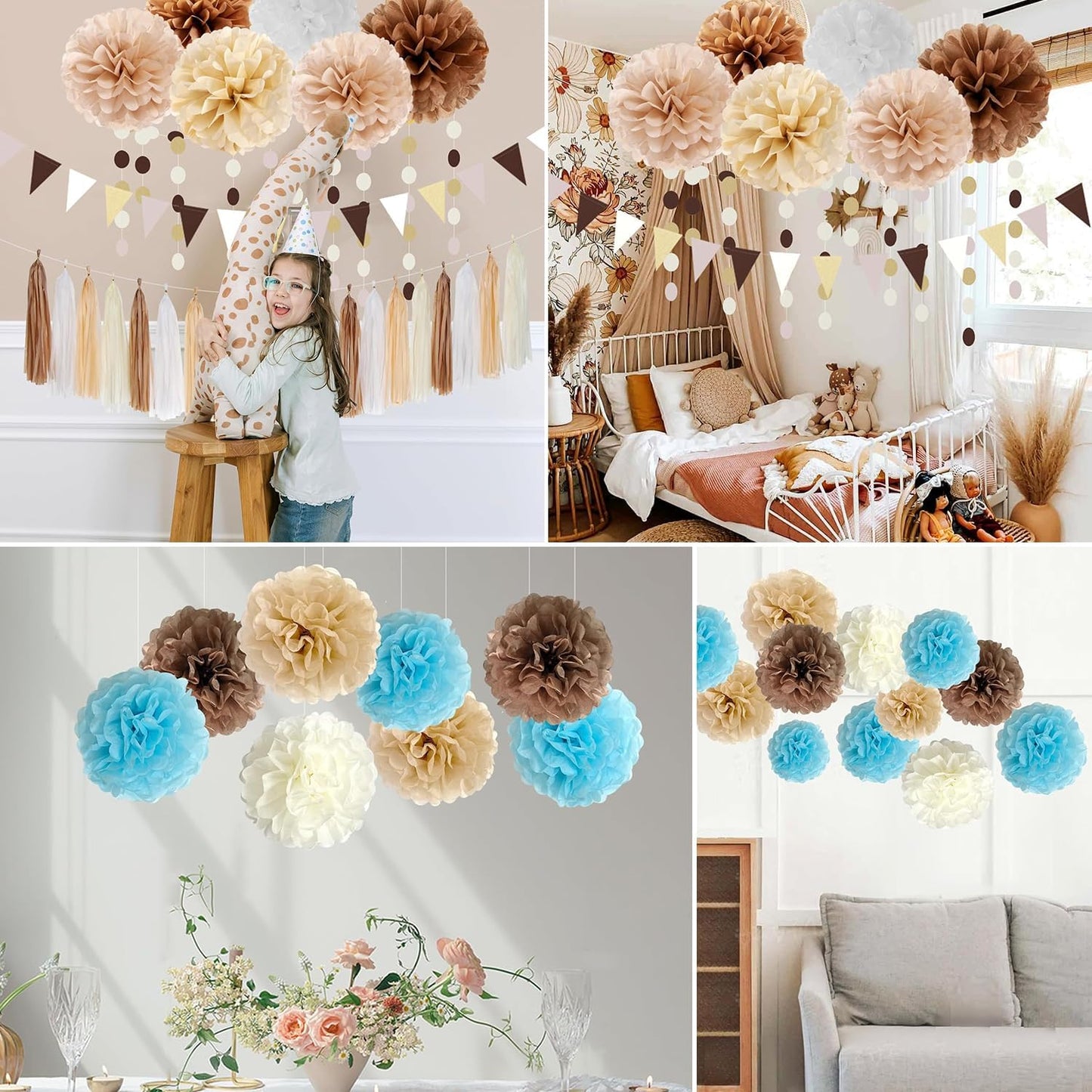 Qimoo 20pcs Peach Paper Pom Poms Decorations, DIY Decorative Tissue Paper Pom-poms Flowers Ball for Party Wedding Outdoor Decoration