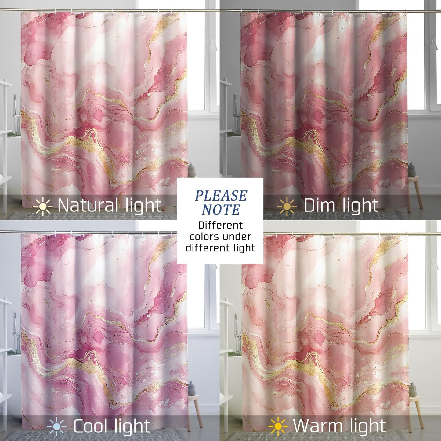 Peach Marble Shower Curtain Set, Luxury Abstract Modern Shower Curtain, 3D Contemporary Bathroom Accessories, Polyester Fabric Decorative -62''x72''