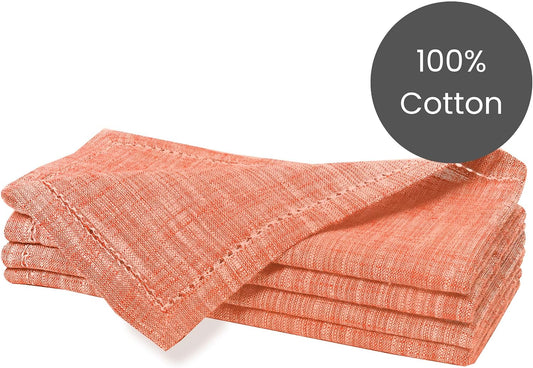 Cotton Clinic Dinner Napkins Famhouse Style 100% Cotton 18x18 Inch Set of 4 - Soft Durable Reusable Table Napkins for Dining Wedding Parties Holidays Easter and Everyday Use Cloth Napkins Coral Peach