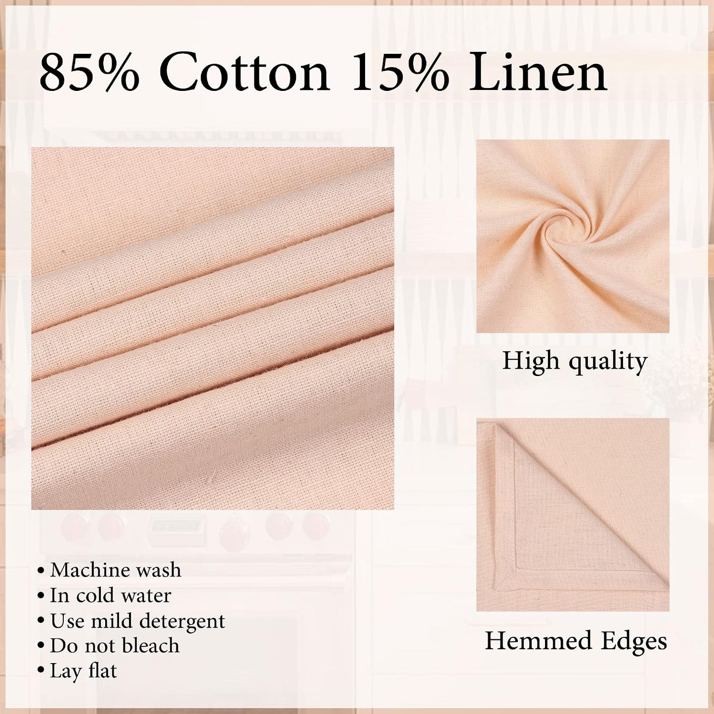 85% Cotton 15% Linen Dinner Cloth Set of 12 Napkins for Everyday Use Over Sized Easter Special Mitered Corners Napkins, Pre Shrunk Good Absorbency Ultra Soft Quality 18x18 in(Peach)