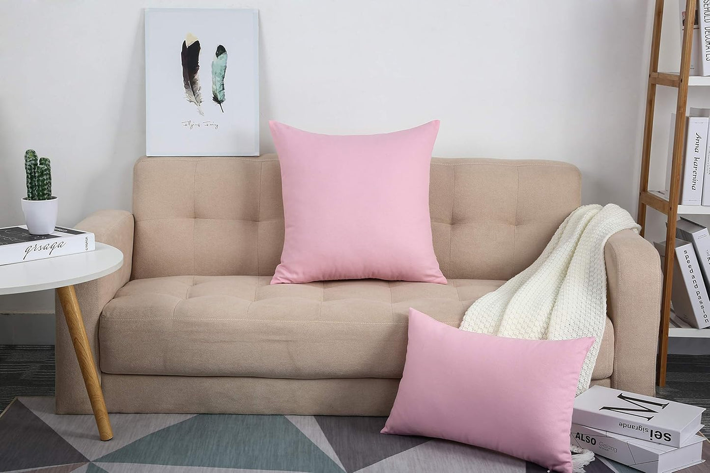 TangDepot Handmade Decorative Solid 100% Cotton Canvas Throw Pillow Covers/Pillow Shams, (14"x14", Salmon Pink)