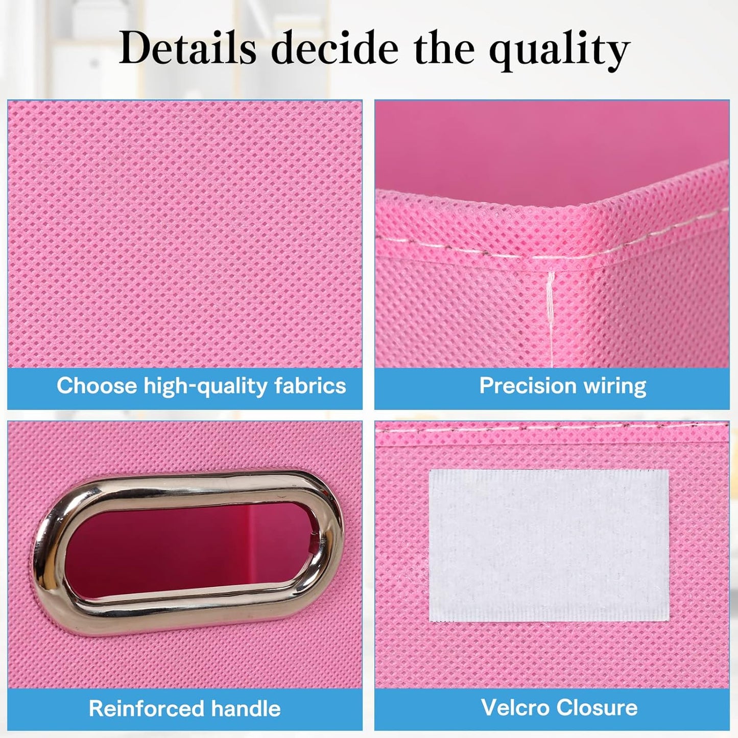 STOREONE Fabric Storage Cube Bins Foldable Organizer Container Collapsible Basket with Lids and Metal Handles, for Home, Bedroom, Closet 3 Pcs (Pink)