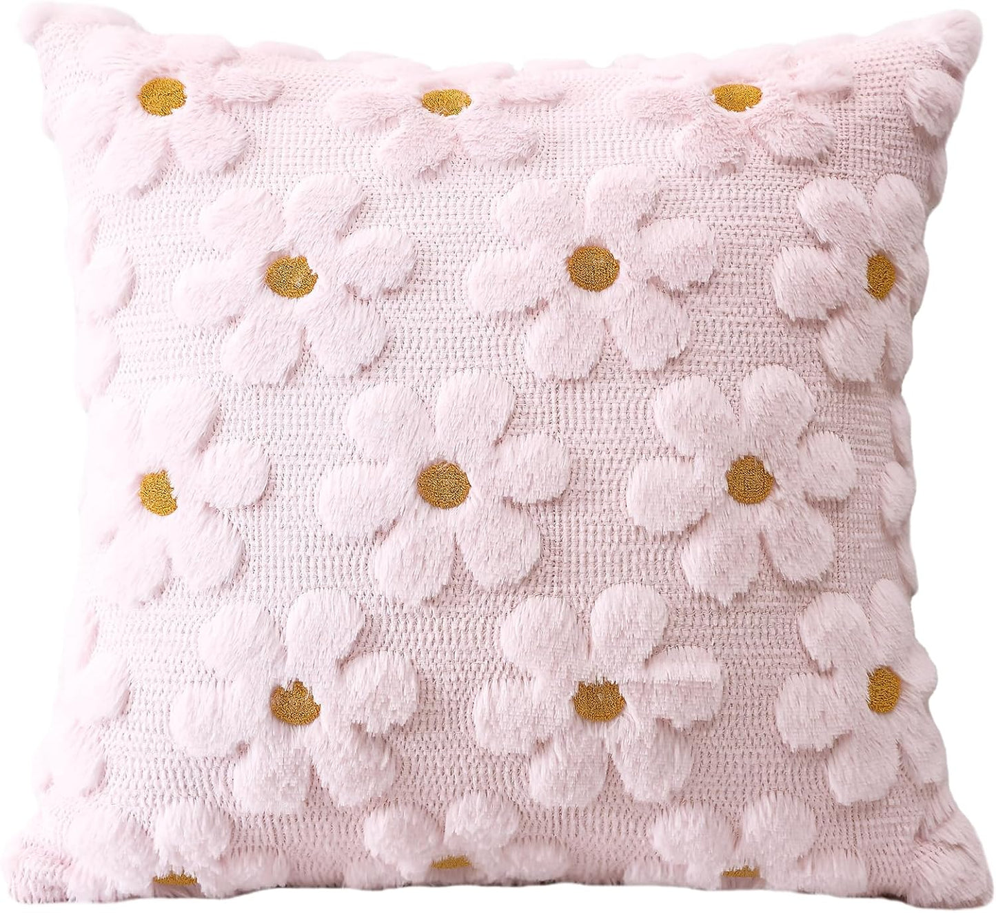 OTOSTAR Flowers Throw Pillow Cover Set of 1 Spring Summer Cushion Cover for Sofa 18x18 Inch Square Soft Plush Short Wool Velvet Pillowcase Seasonal Holiday Decor Pink