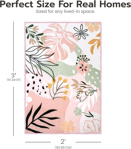 Joiedomi Door Mat Indoor Entrance 2x3 Machine Washable Art Floral Small Rugs for Entryway Non-Slip Rubber Backing Bath Mat Soft Area Rug Stain Resistant Waterproof Carpet for Bathroom Bedroom (Green)