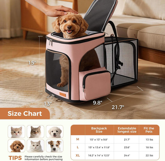 Lekereise Pet Carrier Backpack Expandable Cat Backpack for Small Dogs Cats, Dog Backpack Bag with Breathable Mesh, Pink
