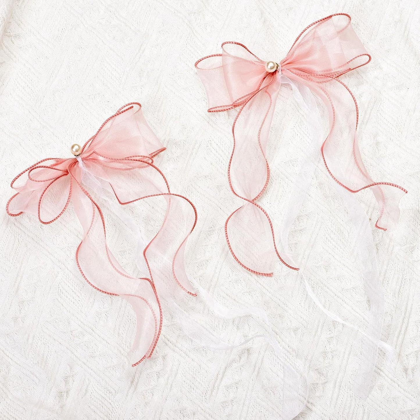 Sheer Organza Blush Pink Bow Curtain Tiebacks 6-Pack, Soft Gauze Ribbon Decorative Knot Window Holders, Lightweight Casual Home Decor