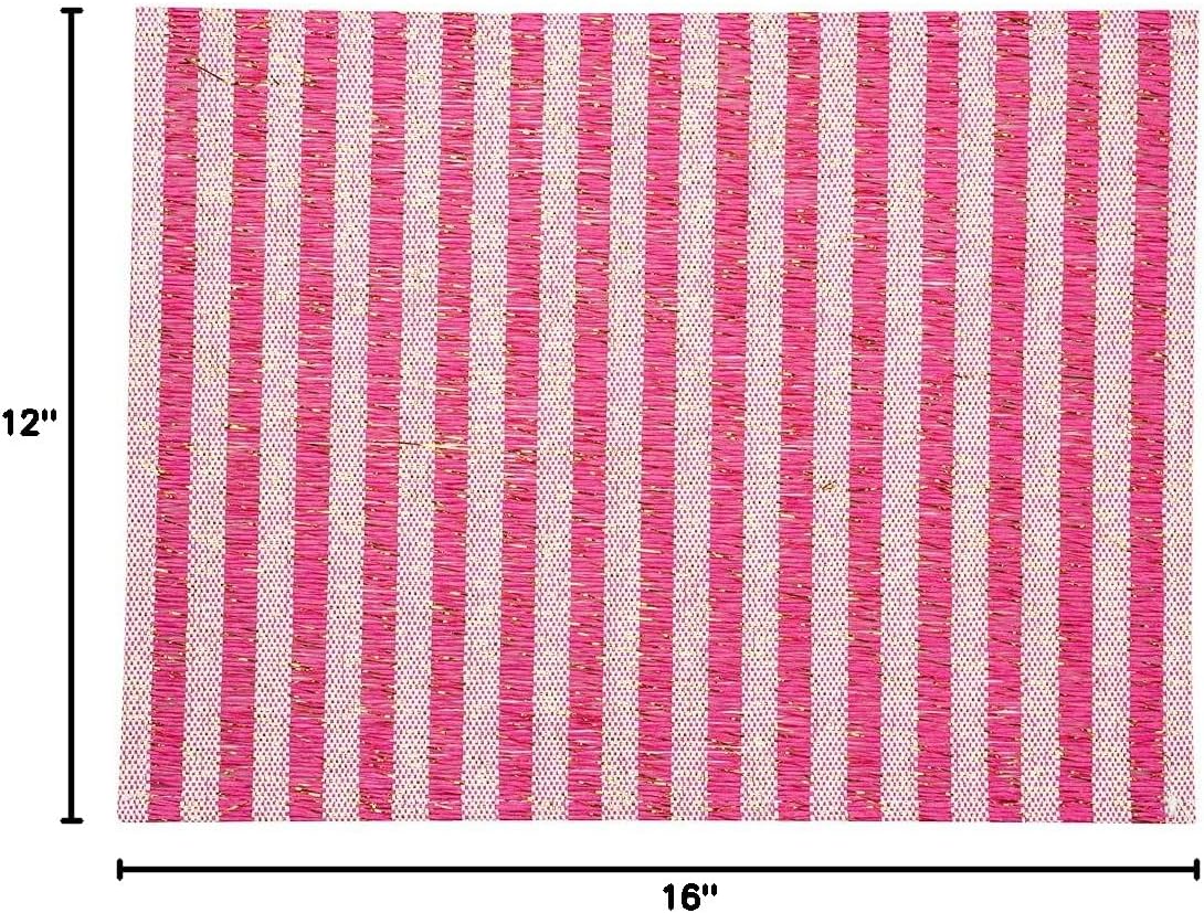 Restaurantware 16 x 12 Inch Dining Table Placemats Set Of 6 Rectangle Kitchen Table Mats - Pink Stripes Easy To Clean Pink Plastic Striped Placemats Wipeable Durable