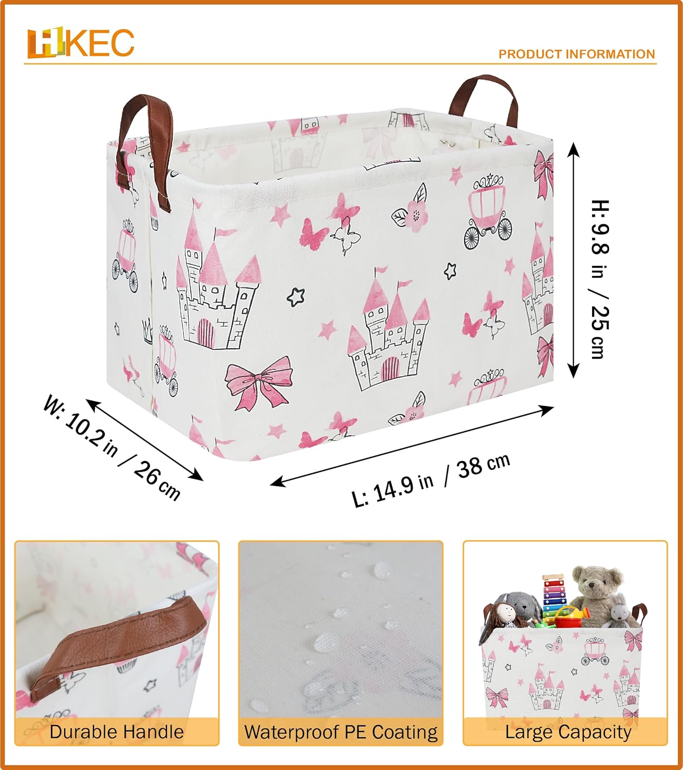 Rectangle Storage Basket with Handles,Collapsible Storage Bin,Books Box,Gift Basket(Pink Princess)