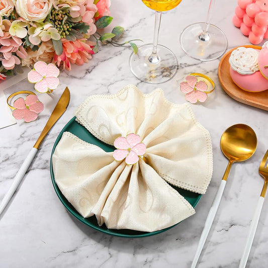 Patelai 6 Pcs Flower Napkin Rings Bulk Pink Gold Cloth Napkin Holder Floral Serviette Buckle Elegant Table Decor for Wedding Birthday Baby Shower Christmas Party Dinner Banquet Daily Use