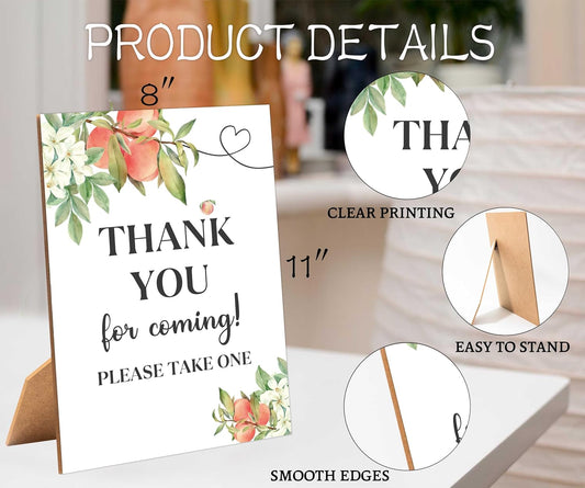 White Floral Peach Thank You For Coming Sign for Baby Shower, 1 Pack Wooden Sign with Stand Tabletop Decor, Baby Shower Decoration, Gender Neutral Party Supplies - WGD32