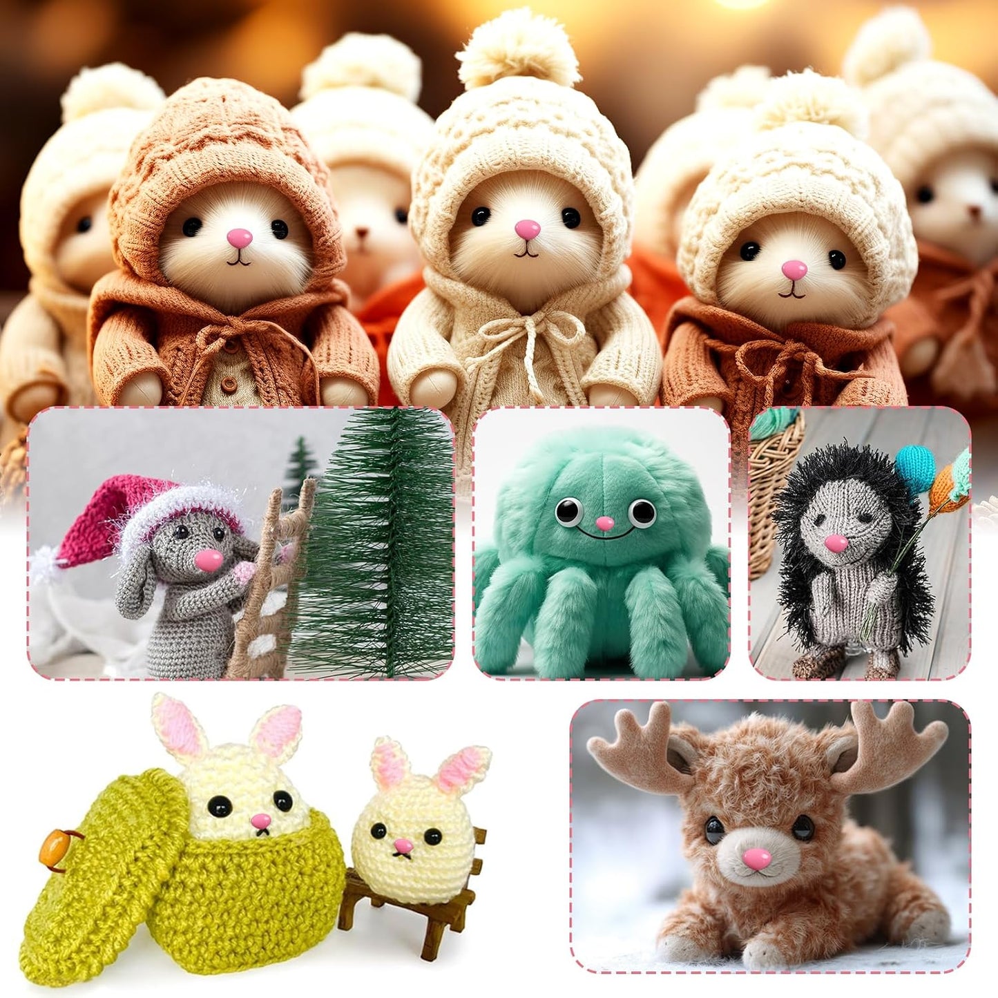 TOAOB 114pcs Pink Safety Noses for Amigurumis Plastic Animals Safety Noses with Washers 9mm 11mm 15mm 18mm 20mm 23mm 26mm 29mm Doll Crochet Noses for Craft Doll Plush Animals Accessories