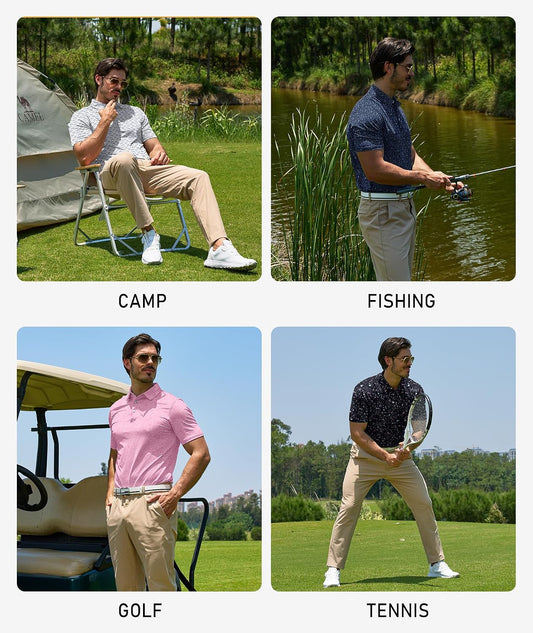 ZITY Mens Golf Polo Shirts Short Sleeve UPF 50+ Performance Moisture Wicking Print Pattern Casual Collared Golf Shirt for Men