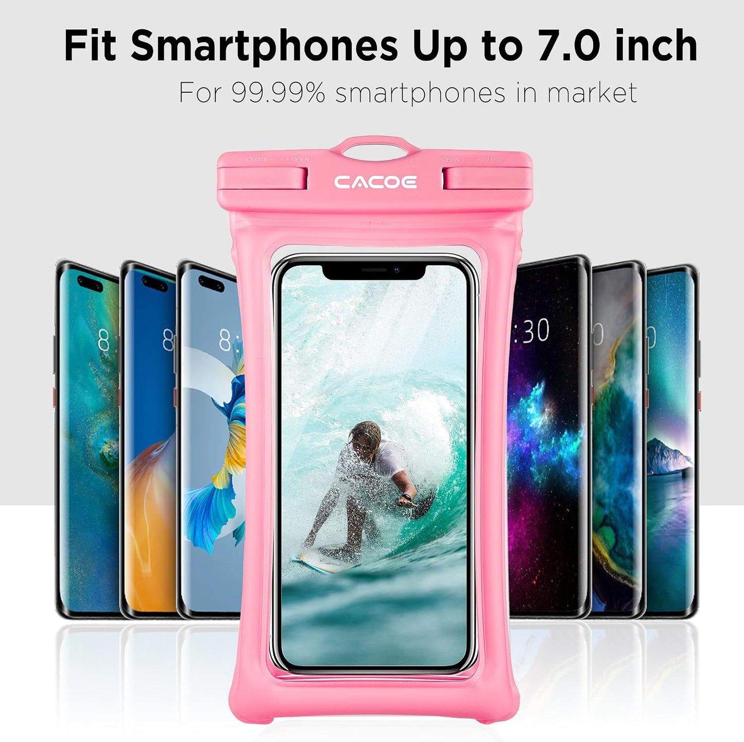 CACOE Floatable Waterproof Phone Pouch 2 Pack Up to 7.0",Black+Pink | Floatable, IPX8 Waterproof Phone Case,Adjustable Lanyard,Dry Bags for Beach/Cruise/Travel/Camping/Kayak/Vacation Essentials