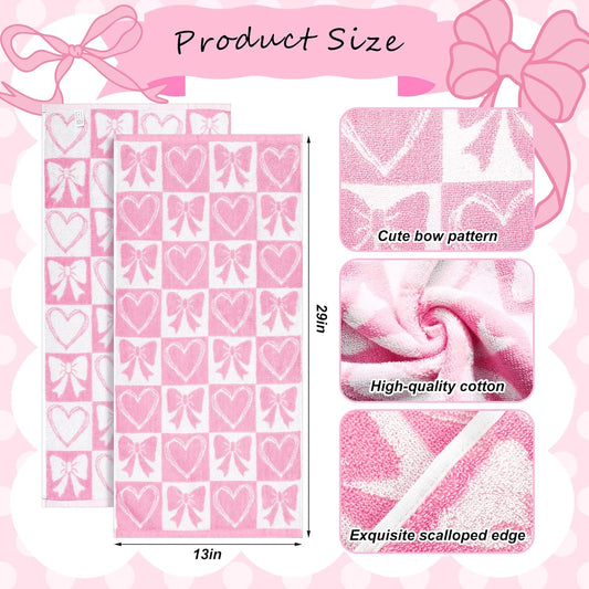 Frienda 4 Pcs Pink Bow Hand Towels for Bathroom 13 x 29'' Soft 100% Cotton Valentines Day Decorative Towel Coquette Bow Kitchen Decor Absorbent Pink Preppy Bathroom Decor Bridal Shower Wedding Gift