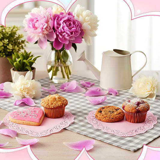 Cinnvoice 100 Pcs Heart Doilies Heart Paper Doilies Party Lace Paper Placemats Disposable Placemats for Wedding Birthday Cakes Desserts Snack Tableware Decoration(Pink,10 Inch)
