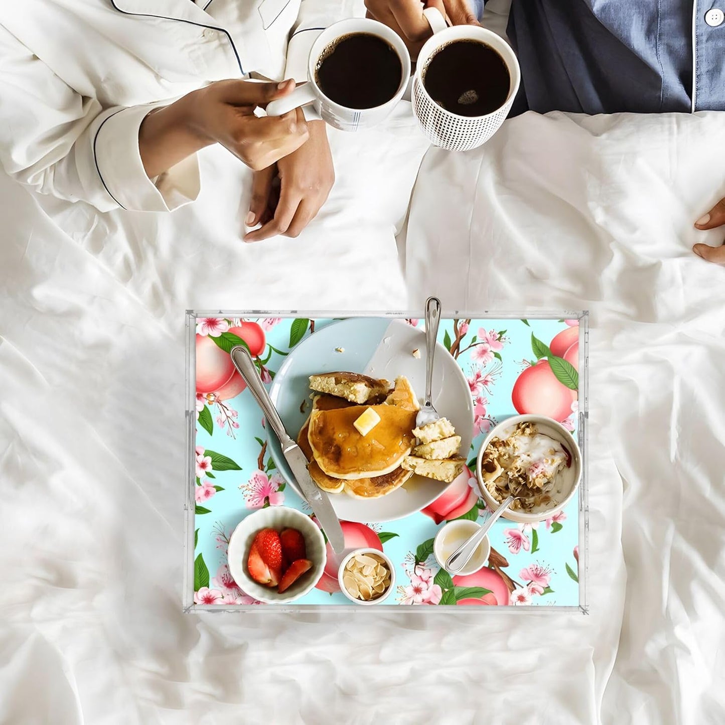 Peach Serving Tray, 15.7x11.8 Inches Decorative Acrylic Tray with Handles for Breakfast, Coffee Table, Bathroom Organizer, Storage Tray