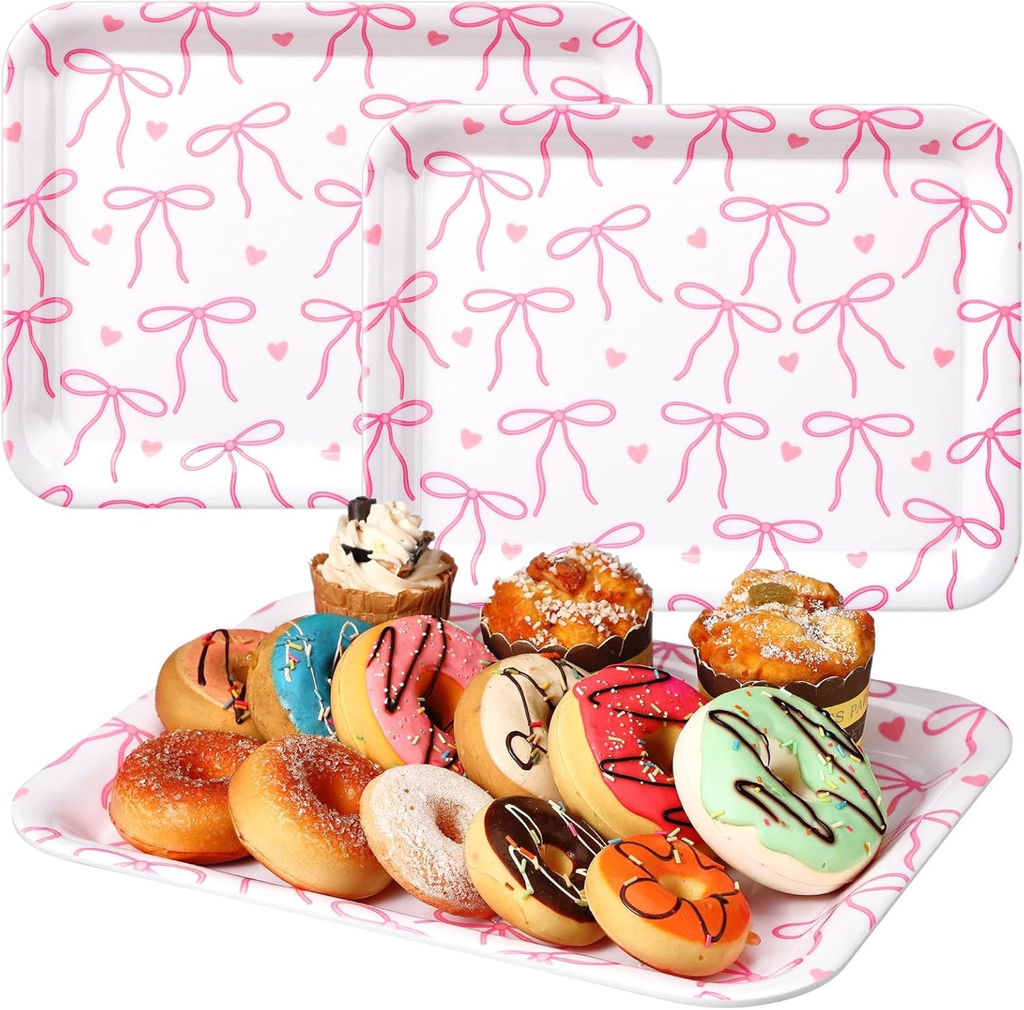 Tioncy 3 Pcs Pink Bow Serving Tray Bowknot Reusable Plate Dish 13" x 10" Decorative Tray Platter for Serving Food Room Organiser Home Party Supplies