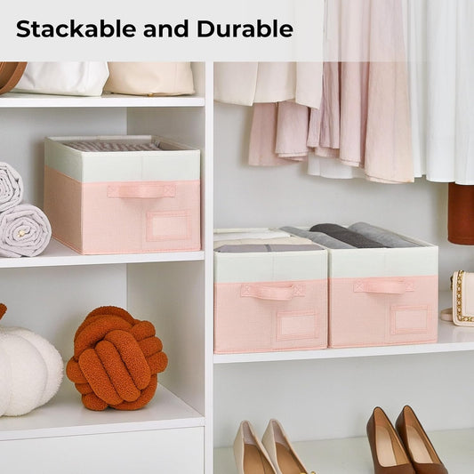 GRANNY SAYS Storage Baskets for Organizing, Fabric Storage Bins for Shelves, Closet Storage Boxs, Clothing Storage and Organization, Decorative Storage Bins, Pink&Ivory, Medium, 3-Pack