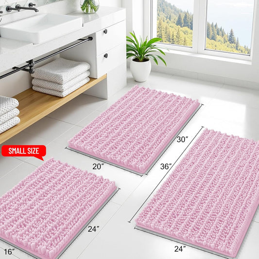 Smiry Bathroom Rugs Mat 24x16, Extra Soft Absorbent Chenille Bath Rugs, Non Slip Rubber Backing Machine Washable Quick Dry Bath Mats for Bathroom Floor, Tub, Shower, Home Decor Accessories, Pink
