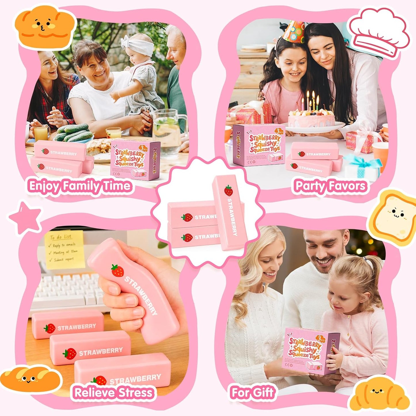 3 Packs Butter Squishy Slow Rising Squeeze Toys, Sensory Fidget Stress Relief Squishies,Soft Realistic Fidget Toys Anxiety Relief Party Favors Dumpling Squishy Butter for Kids&Adult(Pink)