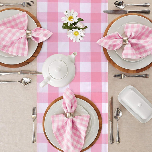 yuboo Pink Gingham Table Runner 72 Inches, Spring Summer Pink and White Buffalo Check Plaid Table Cloth for Gingham Party Supplies, Rustic Farmhouse Wedding Girls Birthday Home Table Decorations