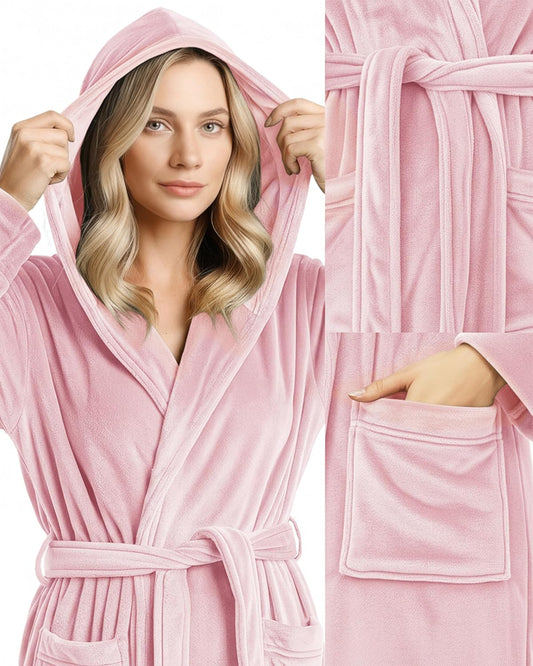 NY Threads Premium Womens Robe with Hood, Plush Fleece Long Bath Robe for Women, Fluffy Soft Women's Bathrobe