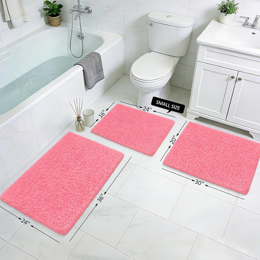 Bathroom Rugs 24"x17", Pink Extra Soft Absorbent Bath Mat, Rubber Backing Quick Dry, Machine Washable Microfiber Bath Rugs for Bathroom Floor, Shower, Bedroom, Tu