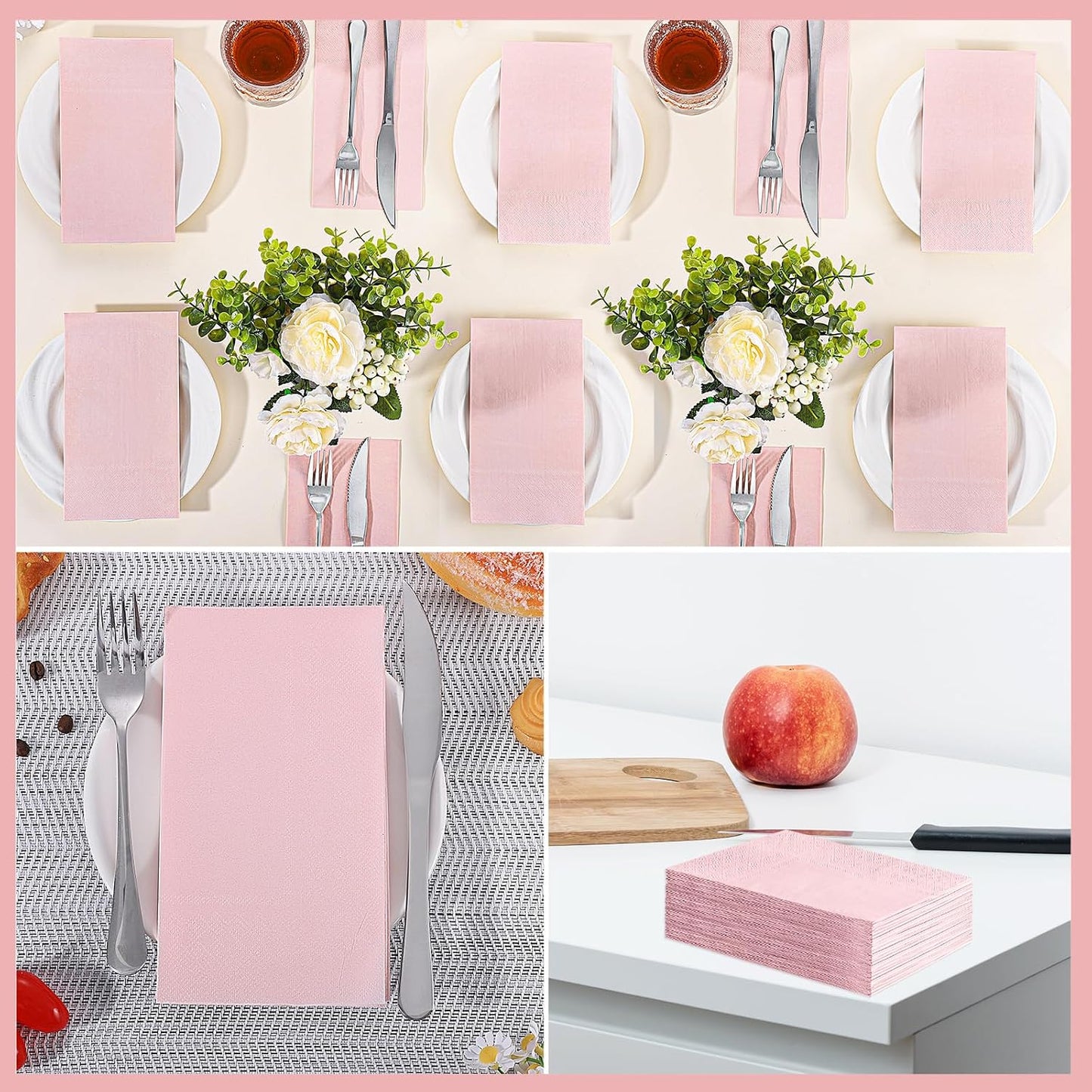 NatNarr 120 Pcs Pink Napkins, Light Pink Guest Dinner Napkin Disposable Hand Towels for Bathroom, Mothers Day, Wedding, Baby Shower, Bathroom, Kitchen