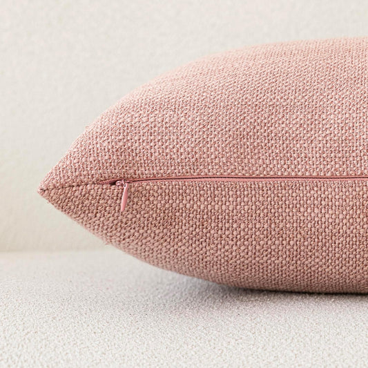 Foindtower Set of 2 Decorative Textured Burlap Linen Throw Pillow Covers Farmhouse Boho Cushion Cover Solid Accent Pillowcase for Couch Sofa Bed Living Room Home Decor,18×18 Inch,Dusty Pink