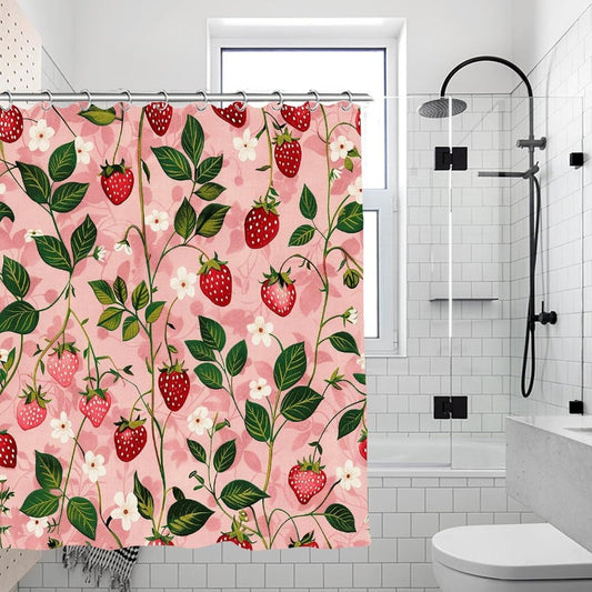 Peach Strawberry Print Shower Curtains with Hooks Luxury Polyester Cloth Shower Curtain Exquisite Bath Curtains Waterproof Bathroom Shower Curtain for Bathtubs Partitions 71"x71"