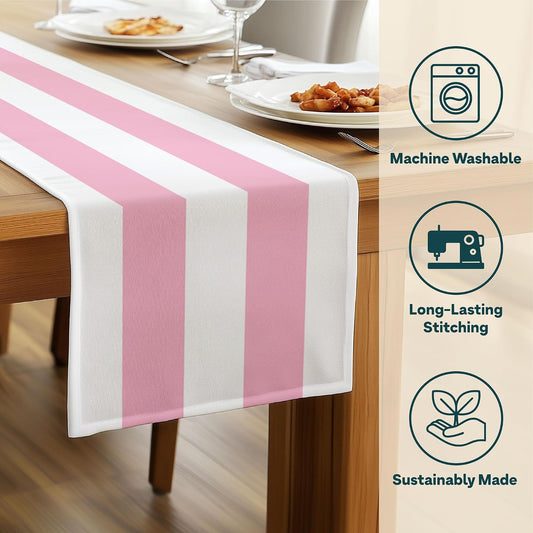 Fabric Textile Products | Pale Pink and White Striped Tablerunner | Cabana Table Decor | 12" x 72" | Machine Washable and Stain-Resistant for Easy Care | Made in The USA