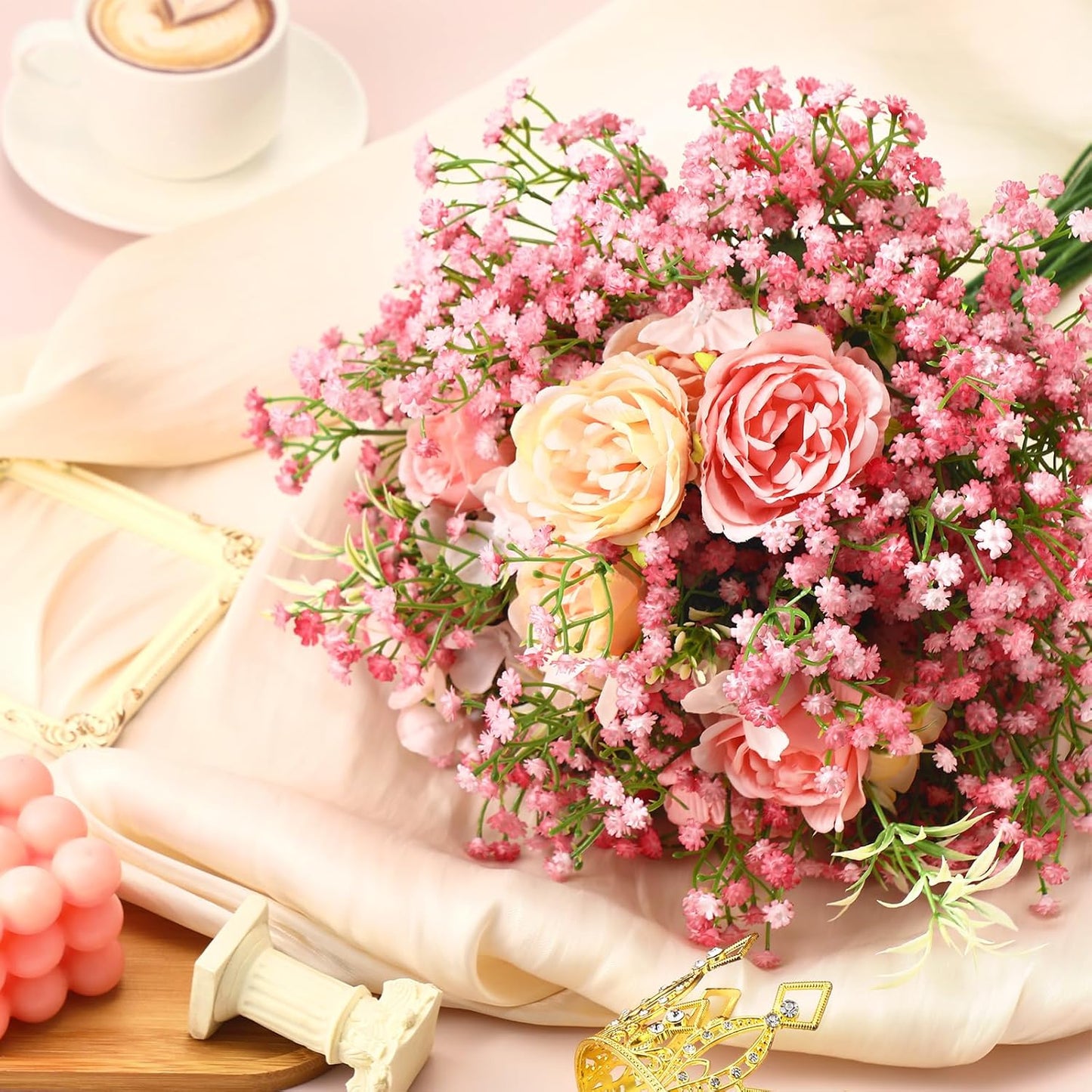 Janinka 20 Pcs Baby Breath Artificial Flowers Bulk Artificial Baby Breath Gypsophila Flower 20.8 Inch Faux Gypsophila Bouquet Fake Floral Greenery for Wedding Party Decor (Pink)