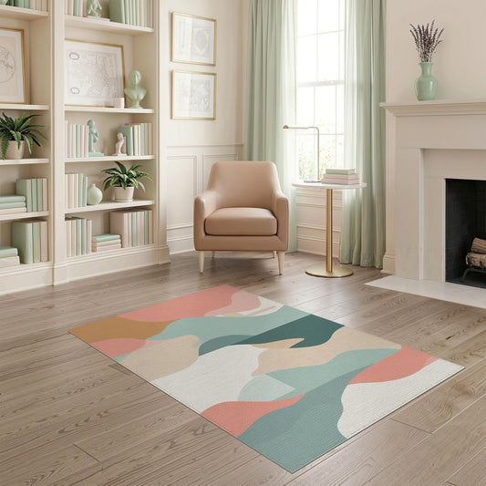 4'x6' Washable Modern Color Block Area Rug, Peach Flatwoven Floor Mat Non-Slip Chair-Friendly Carpet for Home Office, Gaming Room, Under Desk | Ref:2092542