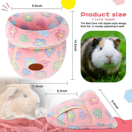 YUEPET Guinea Pig Bed Cuddle Cave Warm Fleece Cozy House Bedding Sleeping Cushion Cage Nest for Small Animal Squirrel Chinchilla Hedgehog Cage Accessories(Pink Flower