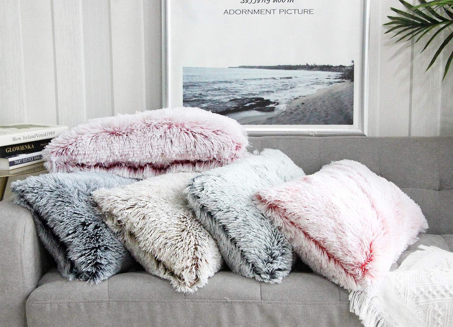 Uhomy Fluffy Accent Pillows Cover 20"x12", Soft Pink Ombre Faux Fur Throw Pillow Case, Modern Luxury Decorative Square Cushion Cover for Farmhouse Home Decor for Sofa/Bed/Chair, 50x30cm Single