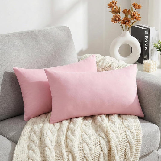 Thmyo 2 Pack Cotton Lumbar Comfortable Solid Decorative Throw Pillow Covers Rectangle Cushion Cover Sublimation Blank Pillowcase DIY Pillowcases for Sofa Couch Bed Car, 12x20inch/30x50cm