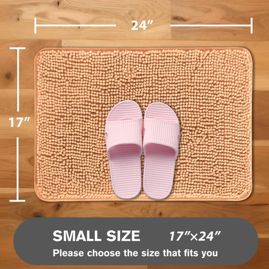 Peach Bathroom Rugs โ Absorbent and Washable Bath Mat, Non-Slip, Thick Soft Chenille Bath Rugs for Bathroom Floor, Shower, Sink - 17" x 24"