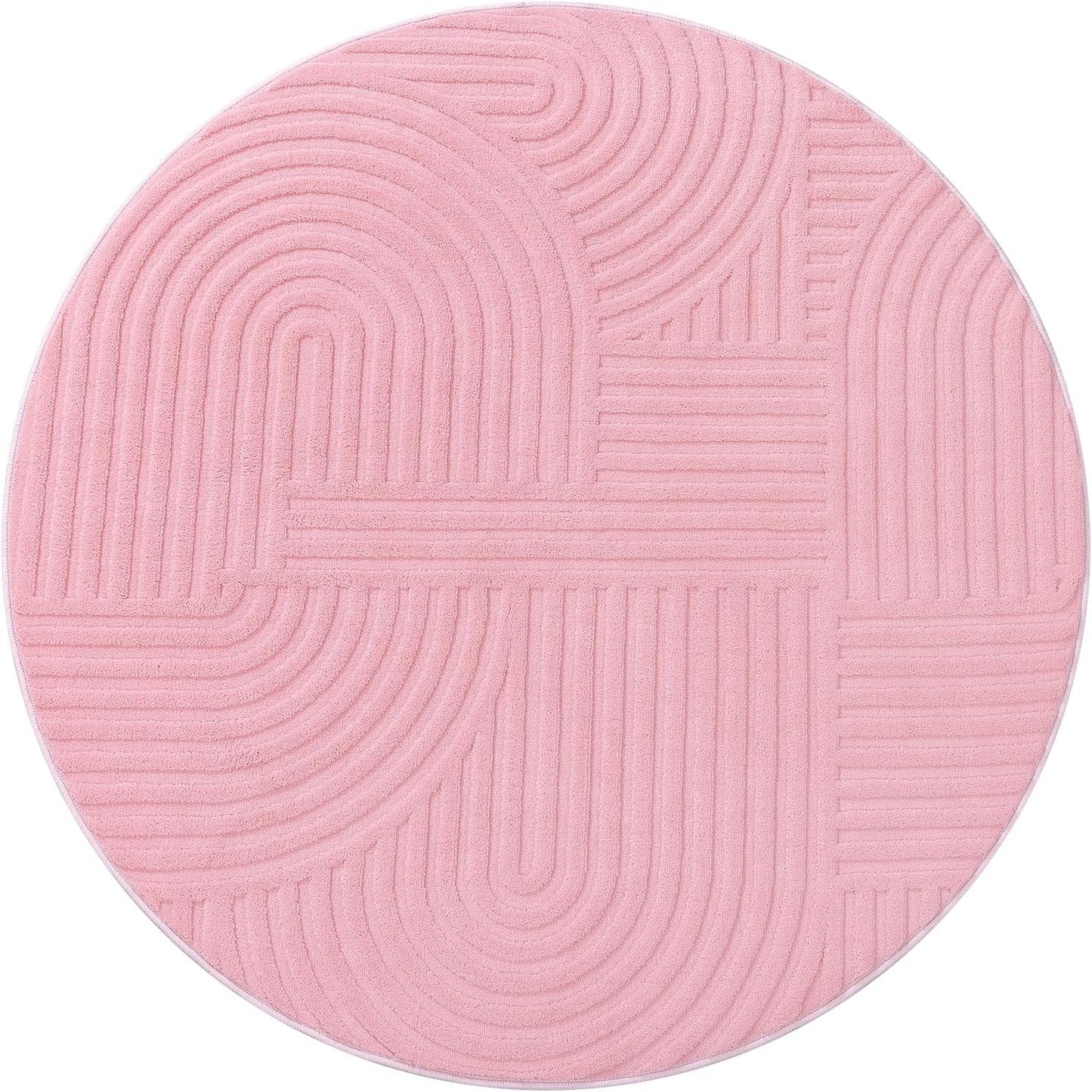Pauwer Pink Area Rug for Girls Bedroom 4ft Soft Fluffy Non Slip Machine Washable Rugs Modern Indoor Mat Fuzzy Floor Round Carpet for Kids Nursery Living Room Dorm Playroom Dining Baby Home Decor