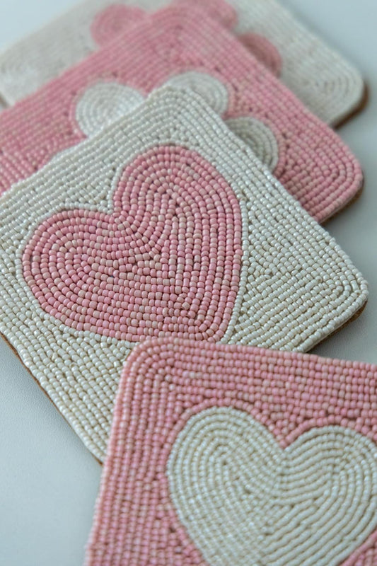 Handmade Beaded Coasters Set of 4, Handmade Boho Coasters for Drinks, Coffee Table Coasters, Cup & Drink Coasters, Pink Coaster Set, Pink Decor for Table, Gift for Her, Housewarming Gift Idea
