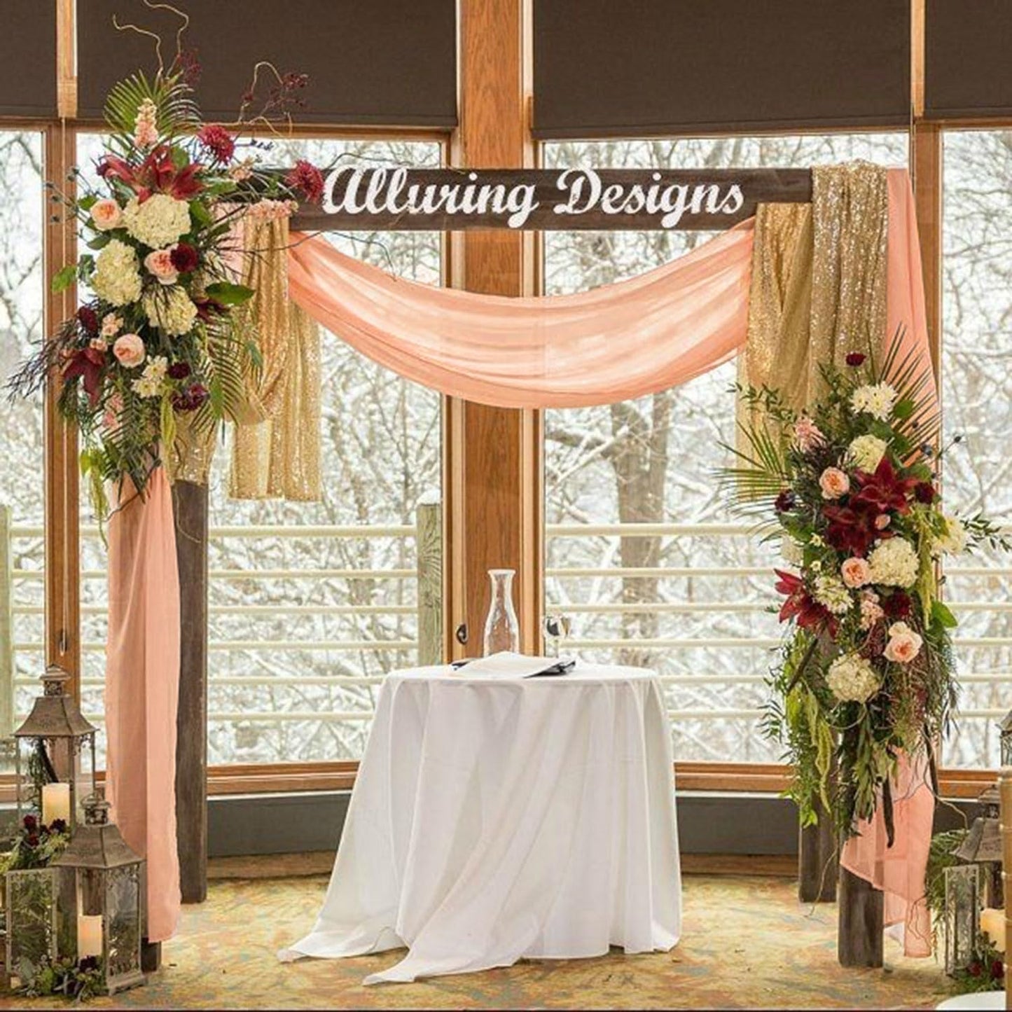 MODFUNS Wedding Arch Draping Fabric Peach Sheer Drapery Fabric Chiffon Backdrop Curtains for Party Wedding Chiffon Fabrics Drapes Curtain Semi Sheer Arbor Drapery for Ceremony Reception Swag Curtain