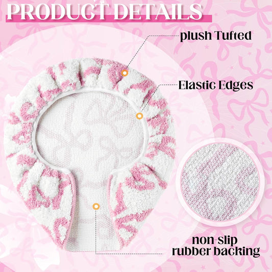 SmoothNovelty Toilet Lid Cover Washable Coquette Cute Plush Toilet Cover for Bathroom Decor Soft Microfiber 17.5 x 15 Inch Non Slip Rubber Backing Fits Most Round, Elongated(Rose Pink,Bow)
