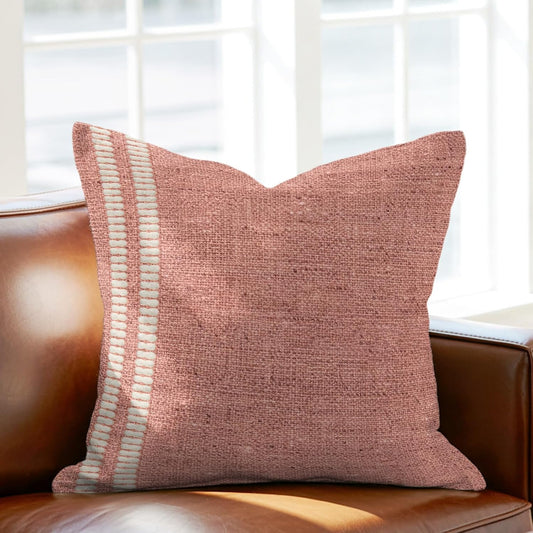 Peach Pink Texture Pillow Covers 26x26 Inch Decorative Throw Pillow Cover, Country Farmhouse Burlap Stripes Sofa Pillowcases Accent Cushion Case Home Decor Bedroom Living Room