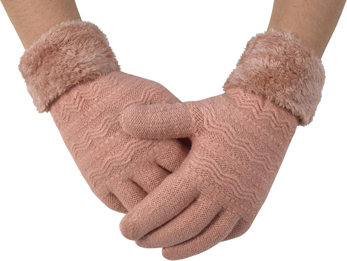 Peach Couture Classic Cable Knit Plush Fleece Lined Double Layer Winter Gloves