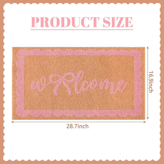 Pink Bow Welcome Doormat 29 x 17 Inch Coquette Mat with Heavy Duty Backing Cute Coconut Coir Door Mat for Home Indoor Outdoor Front Door Porch Entryway Decor