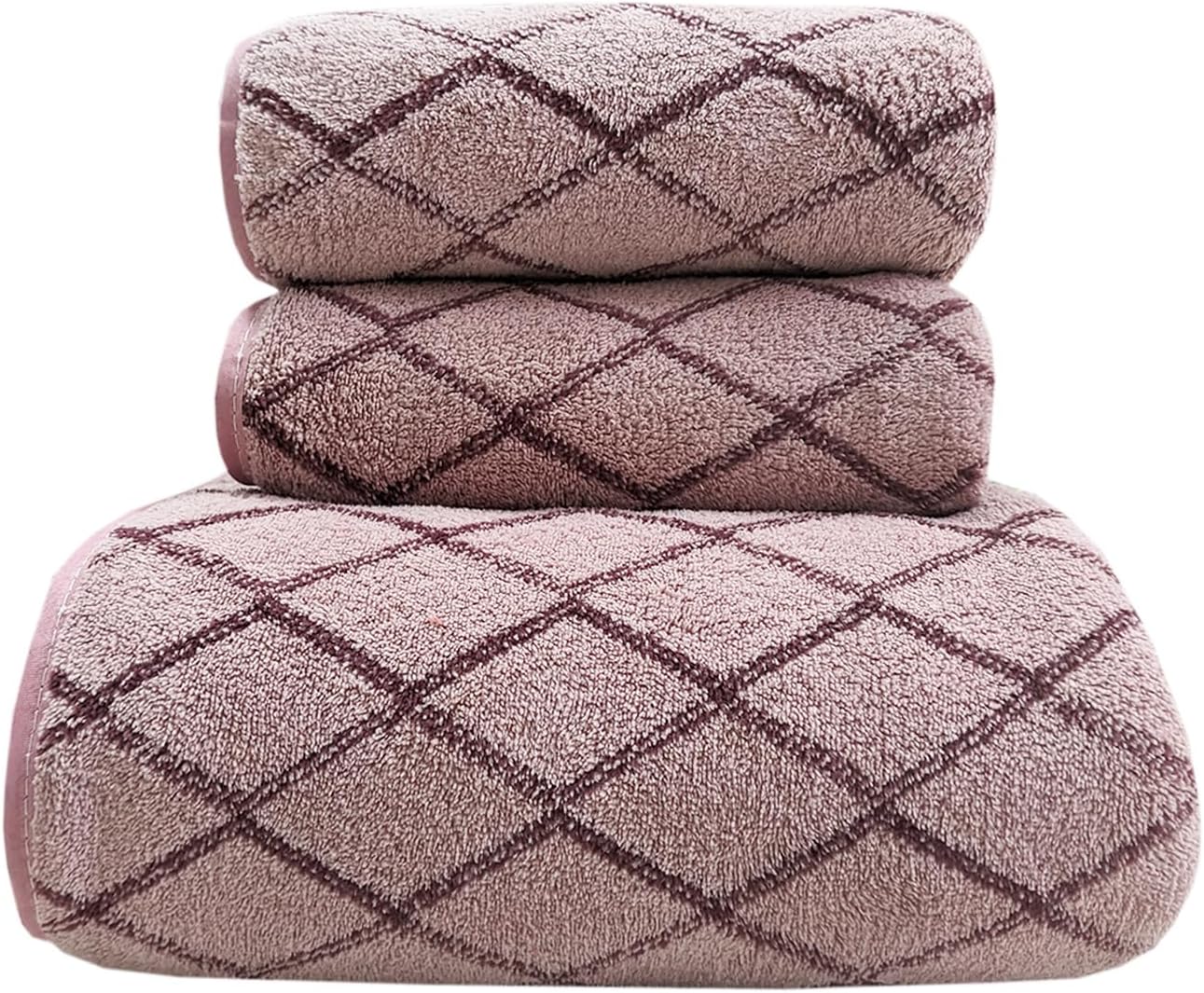 USTIDE 3-Piece Towel Set Bath and Hand Towels, Pink Checkered Print, Coral Fleece, Super Absorbent & Quick-Drying for Bathroom, Gym, Guest Use (1 Bath Sheet + 2 Hand Towels)