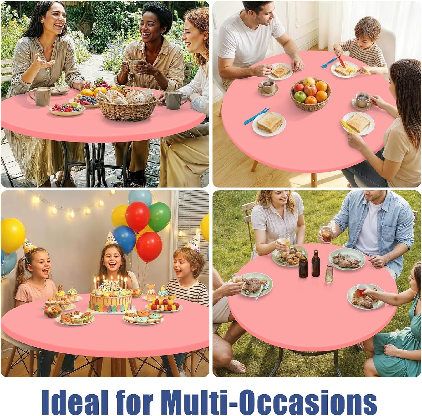 Moosfor Round Spandex Tablecloth, Elastic Fitted Waterproof Tablecloths for 45"-56" Tables, Stretch Washable Picnic Table Cover for Camping, Dining, Indoor and Outdoor,Coral Red