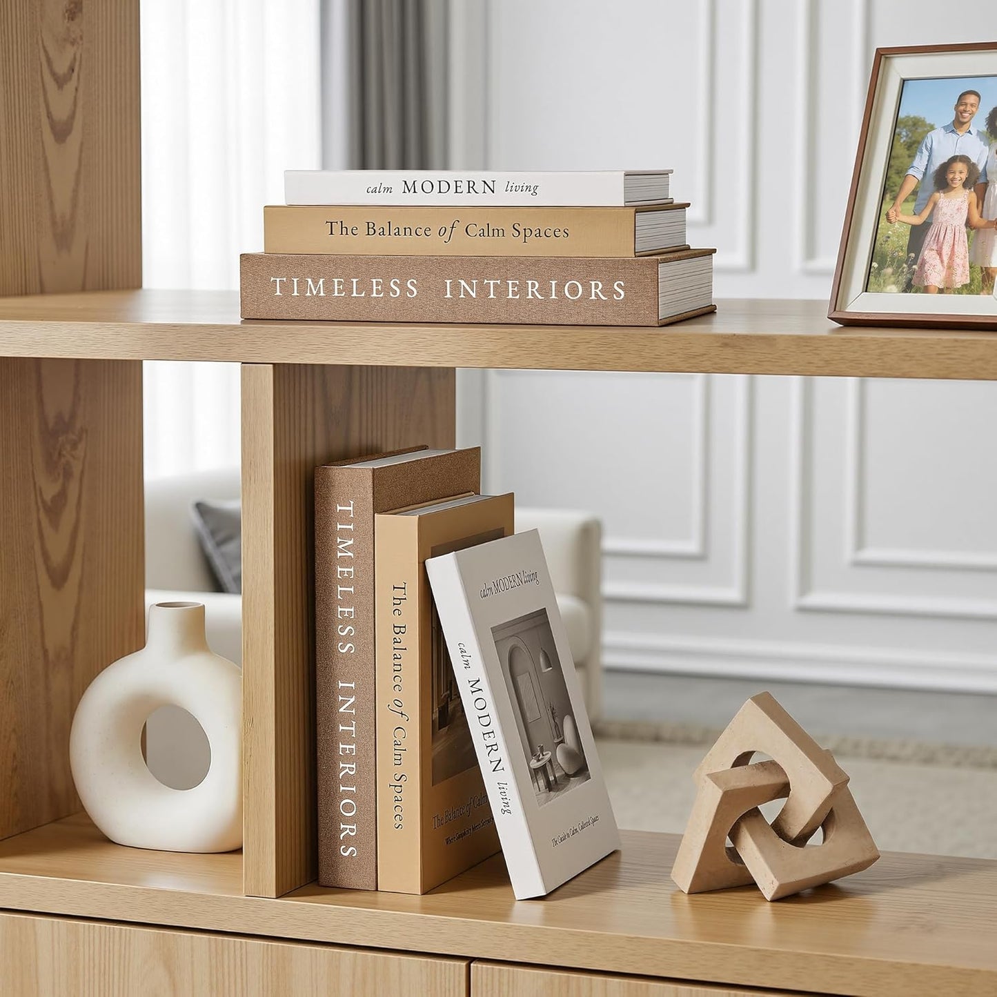 JARLINK Beautiful Decorative Books, Set of 3 Stackable Fake Books for Coffee Table, Shelf & Mantel Decor - Modern Home Decoration W/Hidden Storage for Photos, Keepsakes & Living Room Styling, Oatmeal
